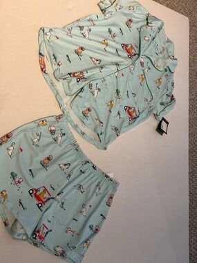NWT Kate Spade Womens short sleeve Shorty pajamas DOGGIE Bunny Golf Sz Med